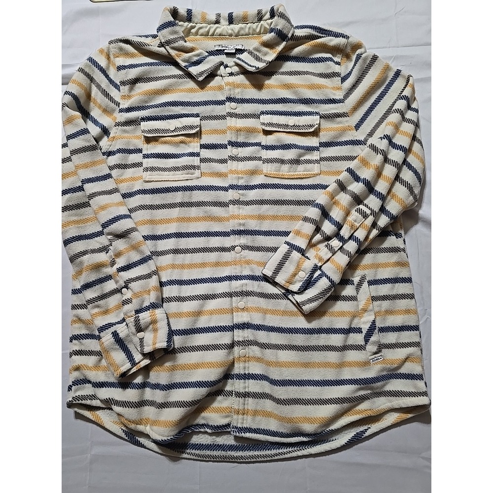 O'Neill Fleece Shacket Shirt Jacket Men's 2XL‎ Striped Beige Surf Pockets Preppy